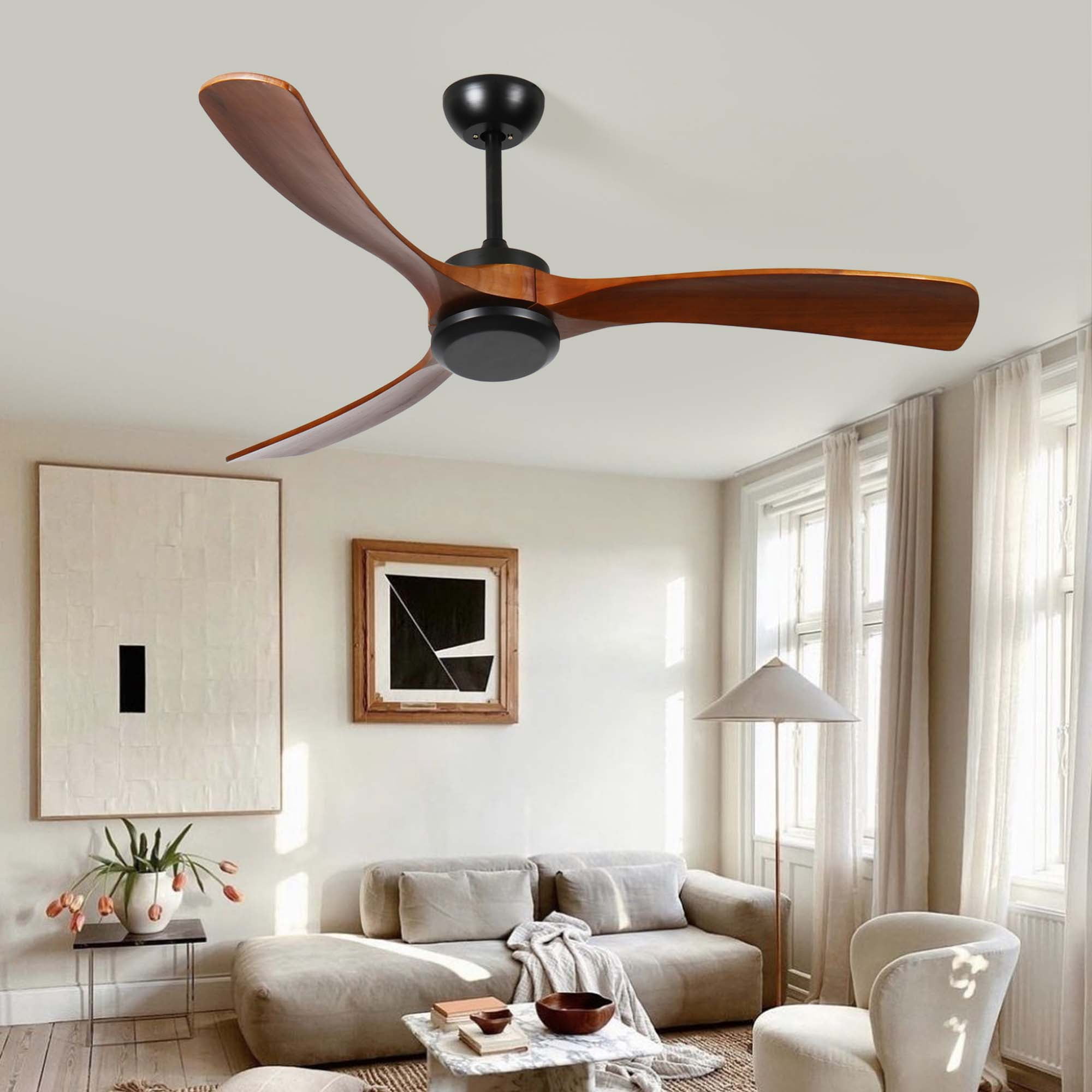 Miniyam 72 inch Wood Ceiling Fan No light with Remote Control, Low Profile Ceiling Fan without Light, Noiseless Reversible DC Motor with Timer