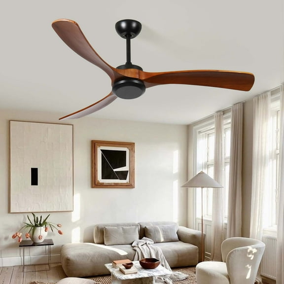 Miniyam 72 inch Wood Ceiling Fan No light with Remote Control, Low Profile Ceiling Fan without Light, Noiseless Reversible DC Motor with Timer