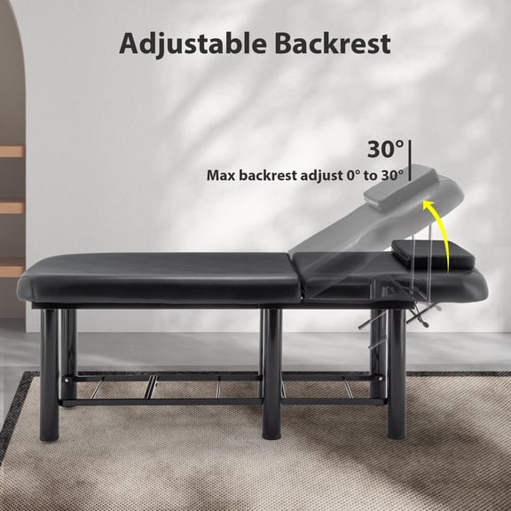 Miniyam 73.7" x 27.56" x 27.17" Professional Massage Table – Adjustable Backrest, Removable Headrest, Bottom Storage, Memory Foam Layer – Black