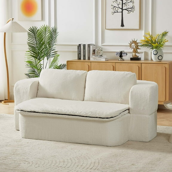 Miniyam 75 in 2 Seats Convertible Sleeper Sofa, Modern Folding Futon Floor Foam Compression Sofa Bed Couch for Living Room Bedroom Apartment Convertible Sleeper,Cream