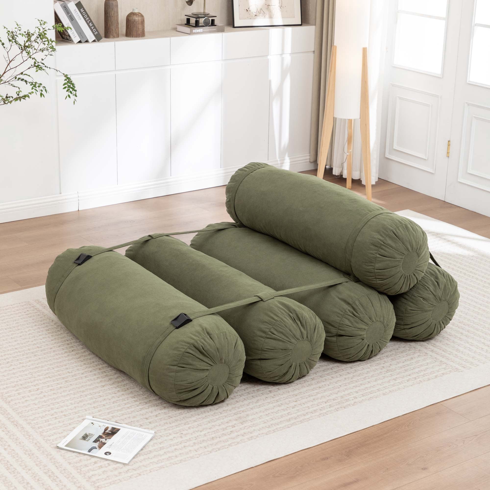 Miniyam 76" x 50" Green Floor Sofa with Adjustable Straps Bean Bag Lounger for Living Room, Bedroom
