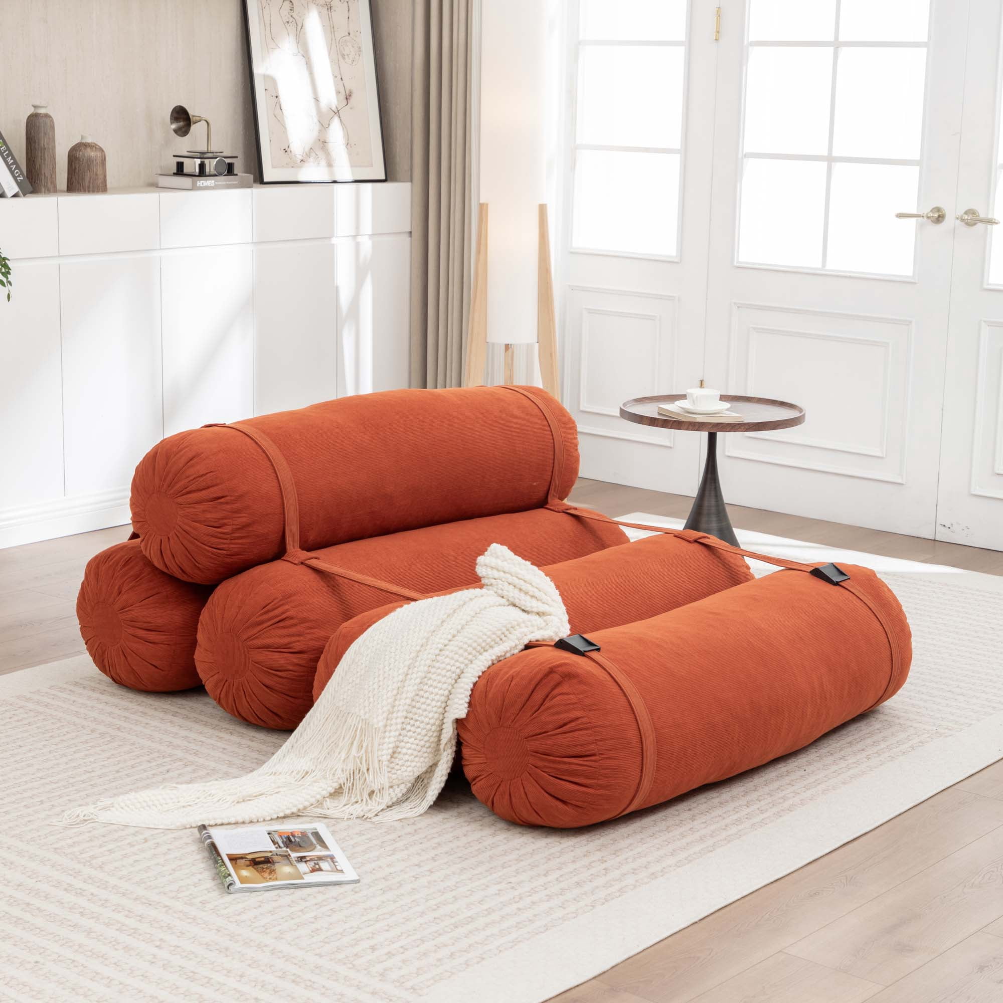 Miniyam 76" x 50" Orange Floor Sofa with Adjustable Straps Bean Bag Lounger for Living Room, Bedroom