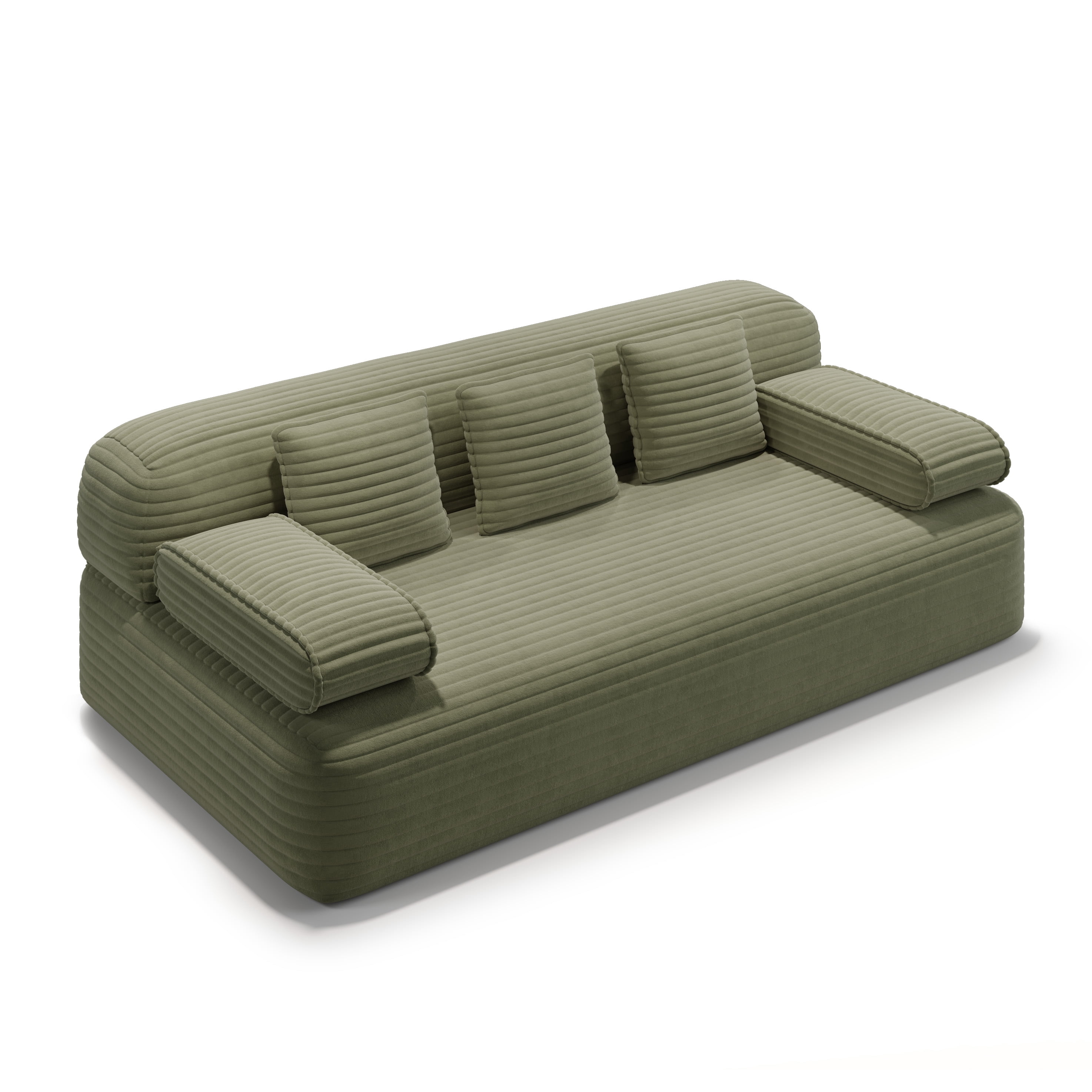 Miniyam 78.7" Sleeper Sofa Bed, Convertible Corduroy Floor Couch, No Assembly, 3 Pillows, Green