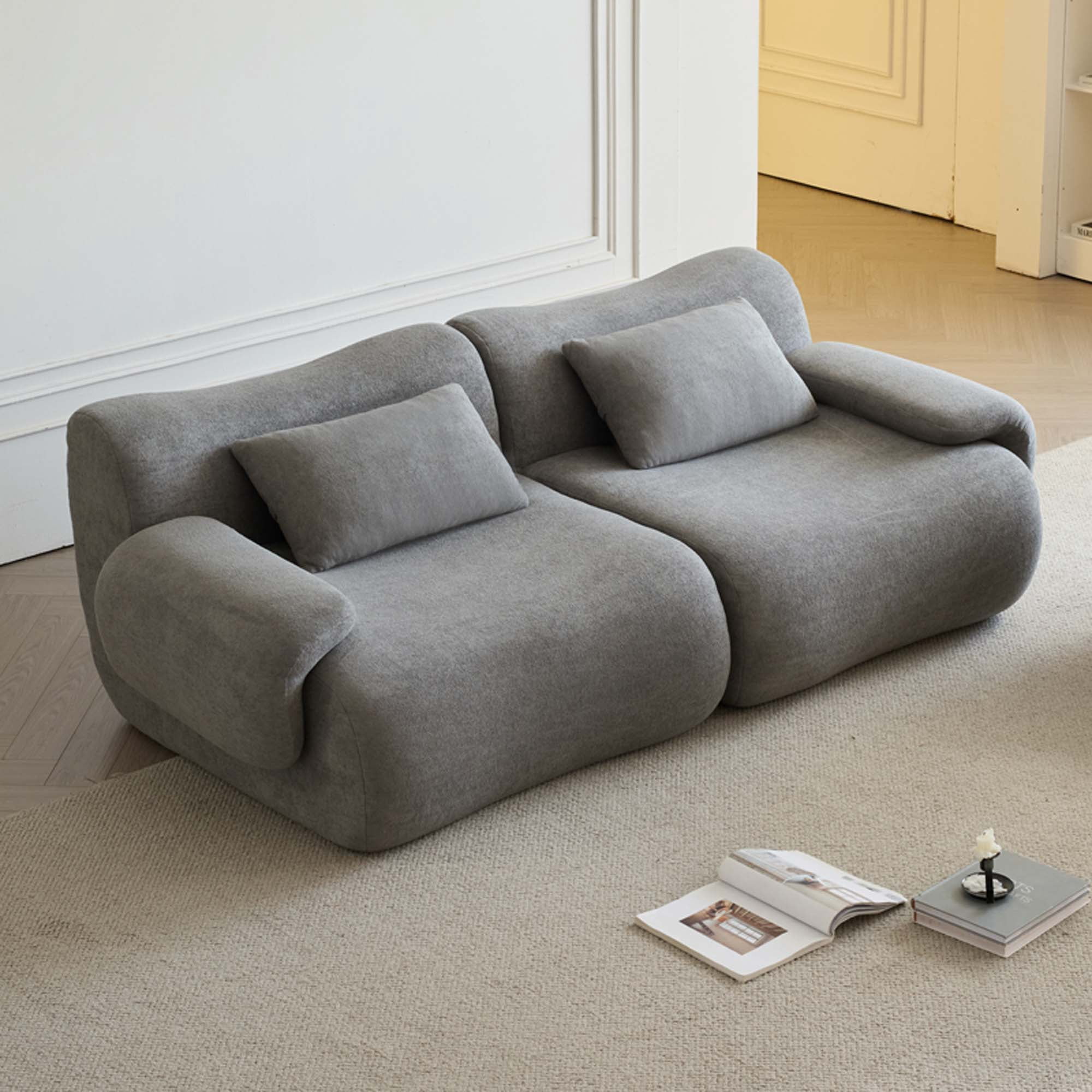 Miniyam 79" Light Grey 2-Seater Couch, Memory Foam Loveseats Modern Compression Sofa with Deep Seat, No Assembly Required Couch for Living Room Bedroom Apartment