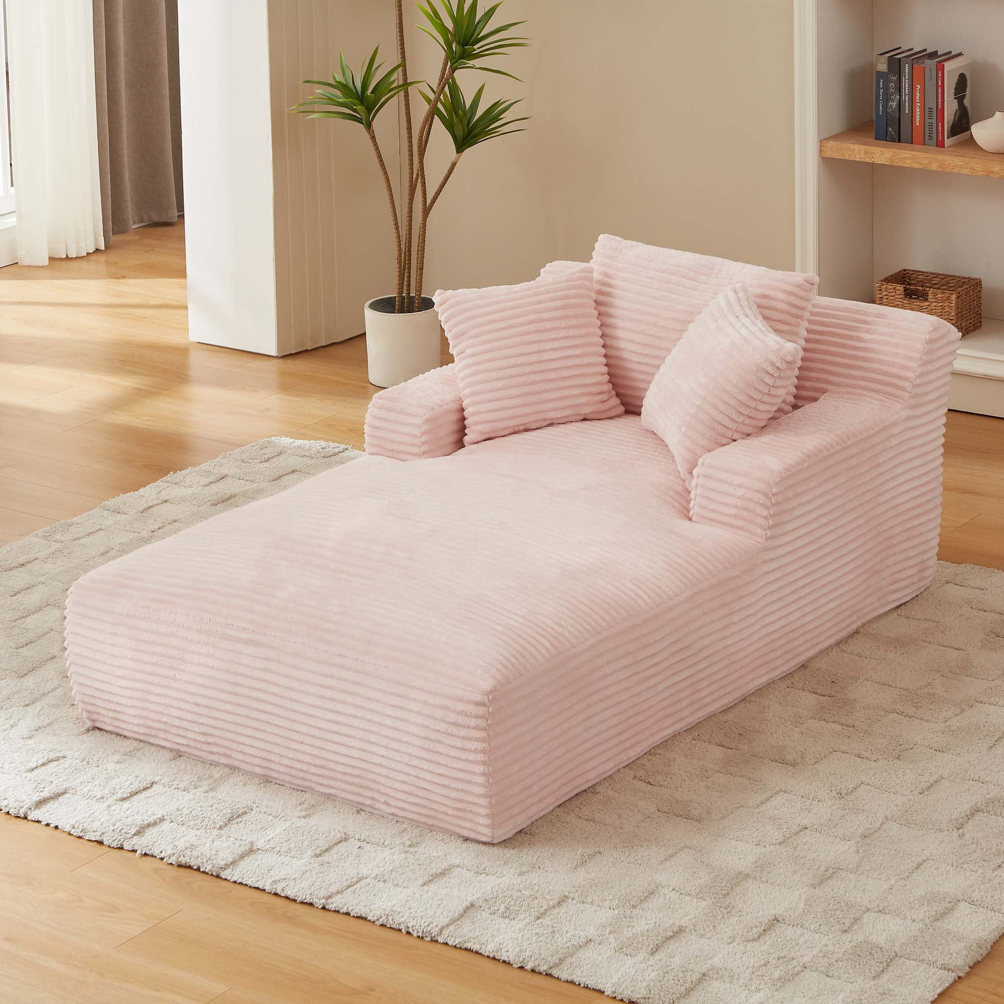 Miniyam 79 x 49 in Pink Oversized Chaise Lounge Chair Indoor, Corduroy Upholstered Modern Sofa Couch,No Assembly Required,Comfy Sleeper Sofa for Living Room,Office