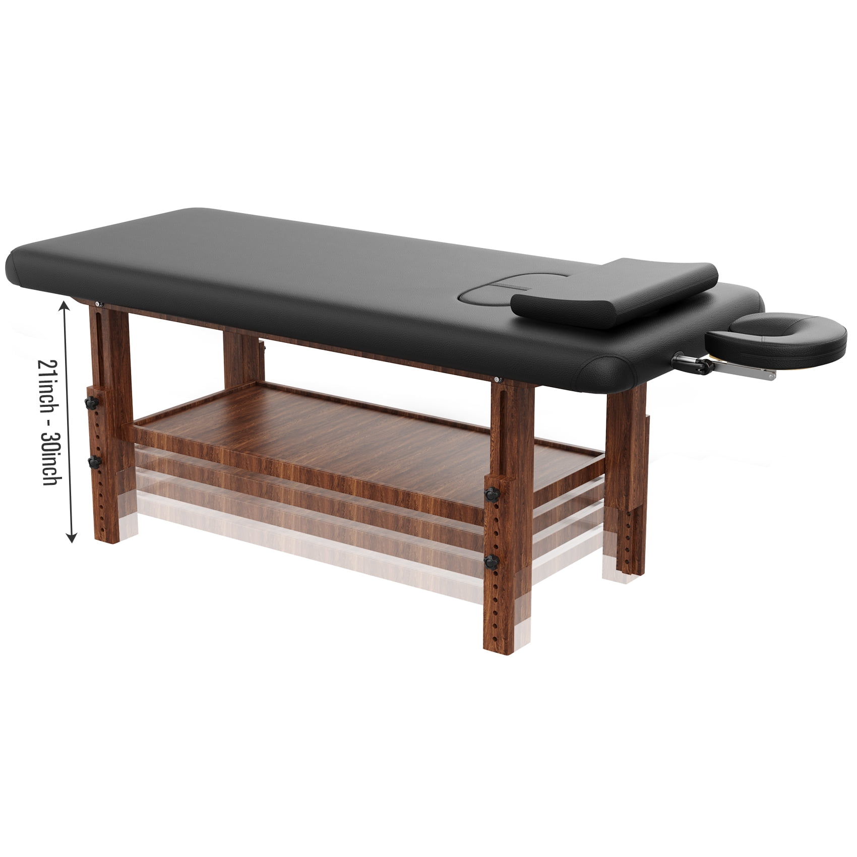 Miniyam 80" -Beauty Salon Beauty Bed Modern Massage Bed - Black High Quality Birch, 4 Adjustable Height Legs, With C-Shaped Pillow, Chest Hole Pillow