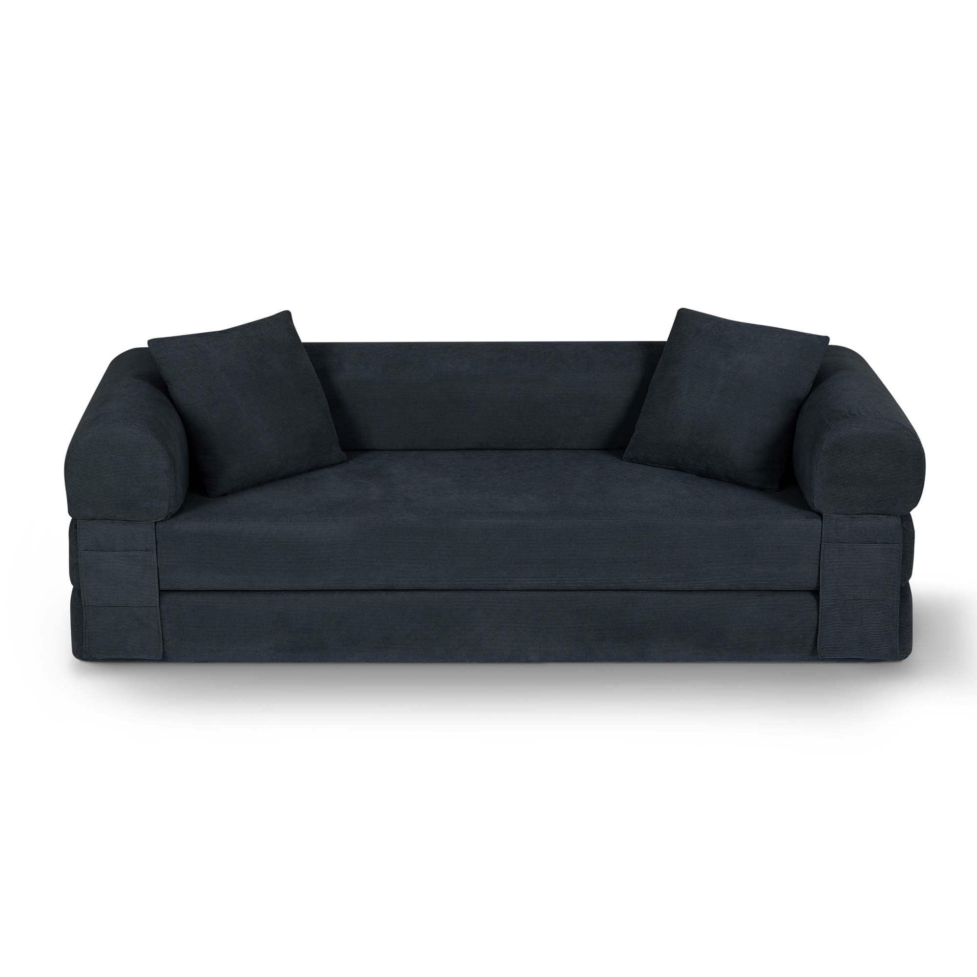 Miniyam 80" W Convertible Sofa, Boneless Couches for Living Room, Folding Sleeper Sofa Bed Queen with Pockets, Corduroy Flod Out Compressed Couch in a Box(Dark Gray)