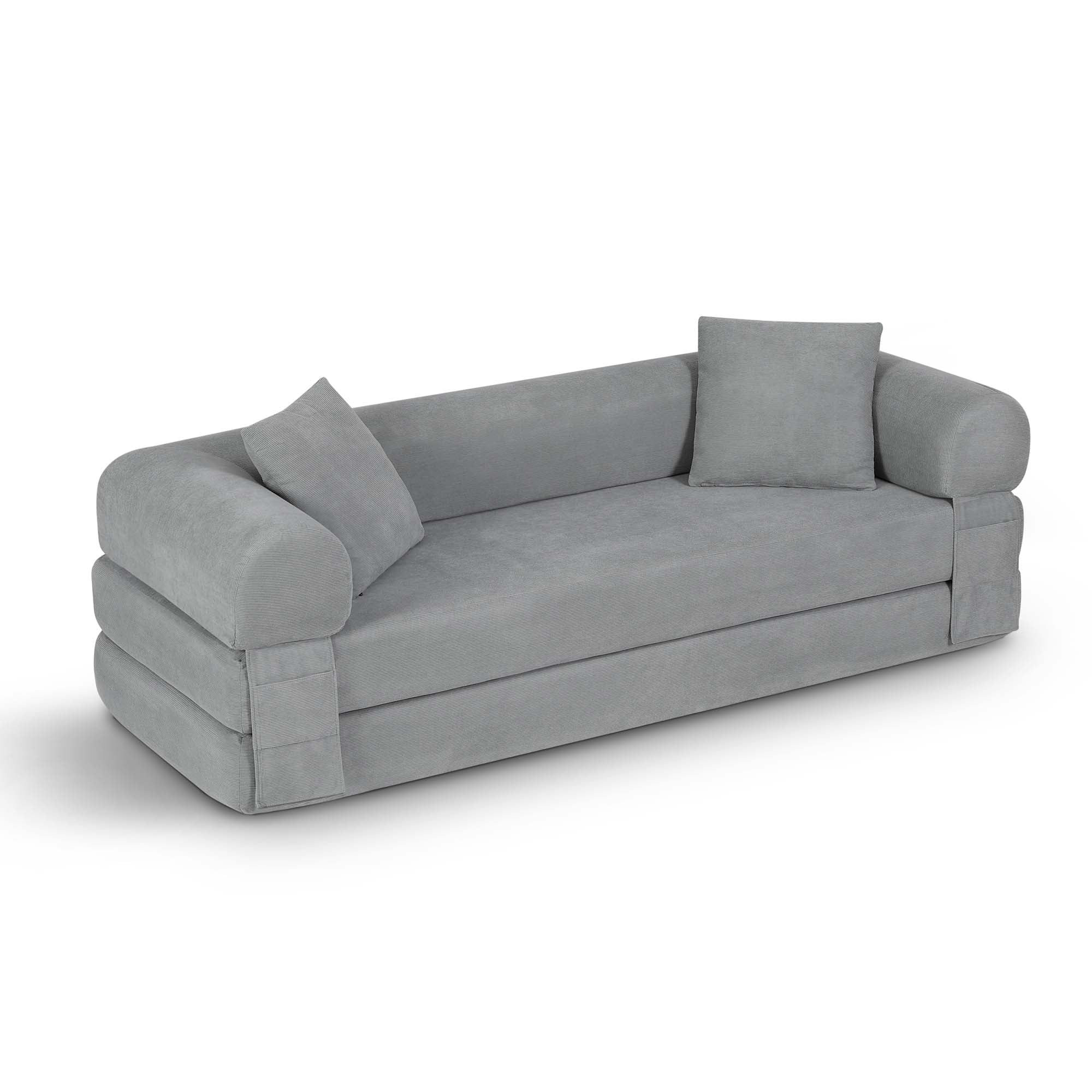 Miniyam 80" W Convertible Sofa, Boneless Couches for Living Room, Folding Sleeper Sofa Bed Queen with Pockets, Corduroy Flod Out Compressed Couch in a Box(Light Gray)
