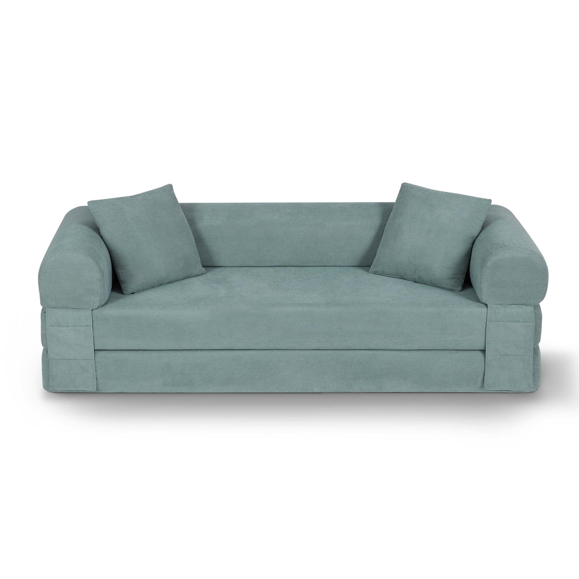 Miniyam 80" W Convertible Sofa, Boneless Couches for Living Room, Folding Sleeper Sofa Bed Queen with Pockets, Corduroy Flod Out Compressed Couch in a Box(Light Green)