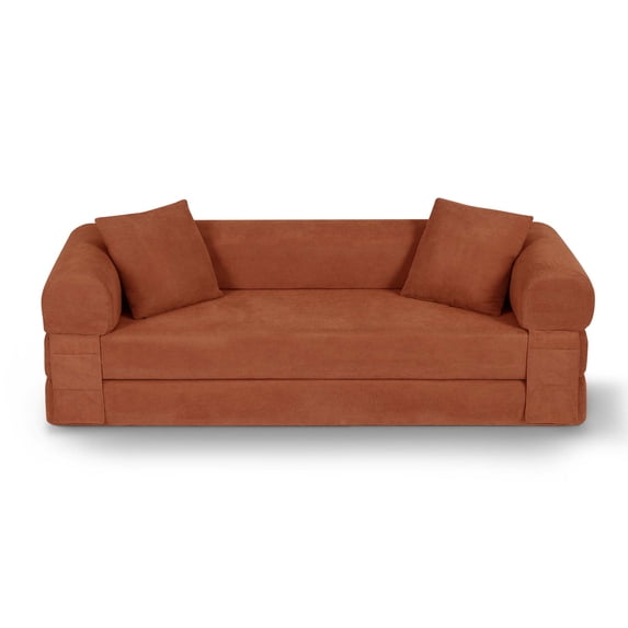 Miniyam 80" W Convertible Sofa, Boneless Couches for Living Room, Folding Sleeper Sofa Bed Queen with Pockets, Corduroy Flod Out Compressed Couch in a Box(Orange)
