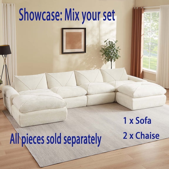 Miniyam 86" x 40" Beige 2-Seater Sofa, Modular & Expandable to L-Shape or U-Shape with Optional Ottoman/Chaise