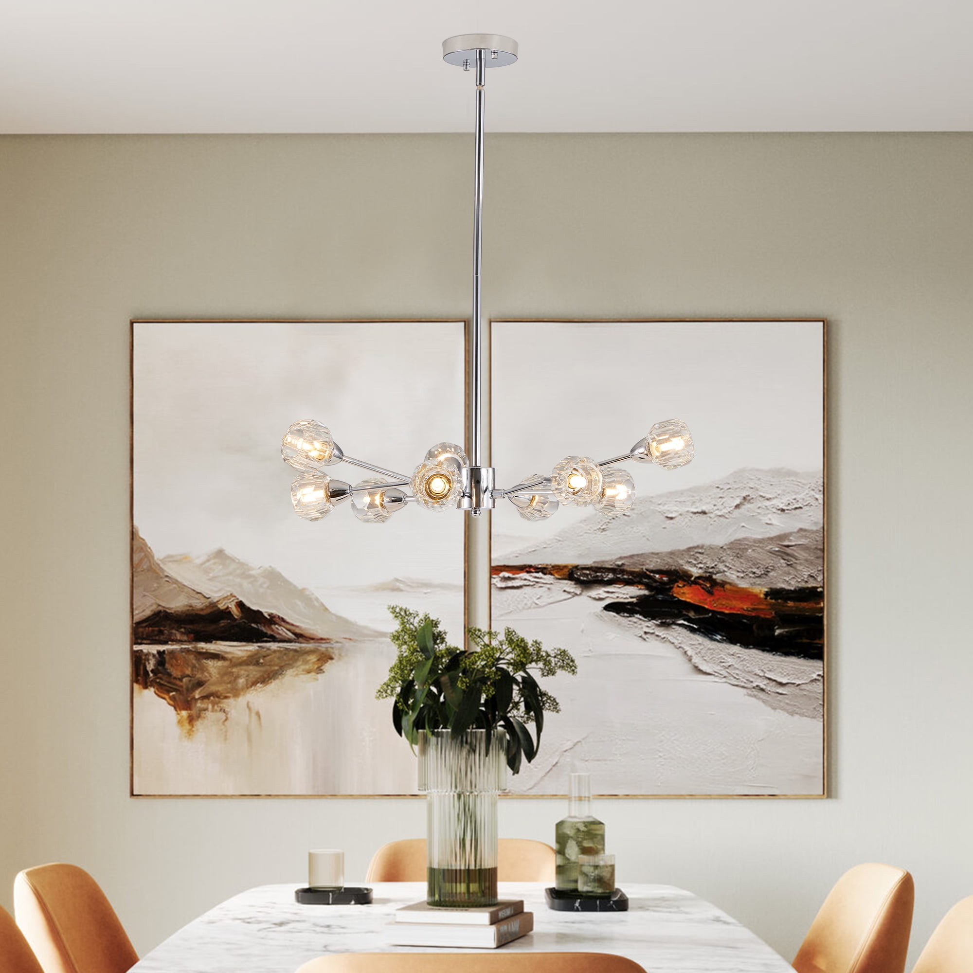 Miniyam 9 Lights Crystal Chandelier, Globe Crystal Design for Dining Room, Living Room, Chrome