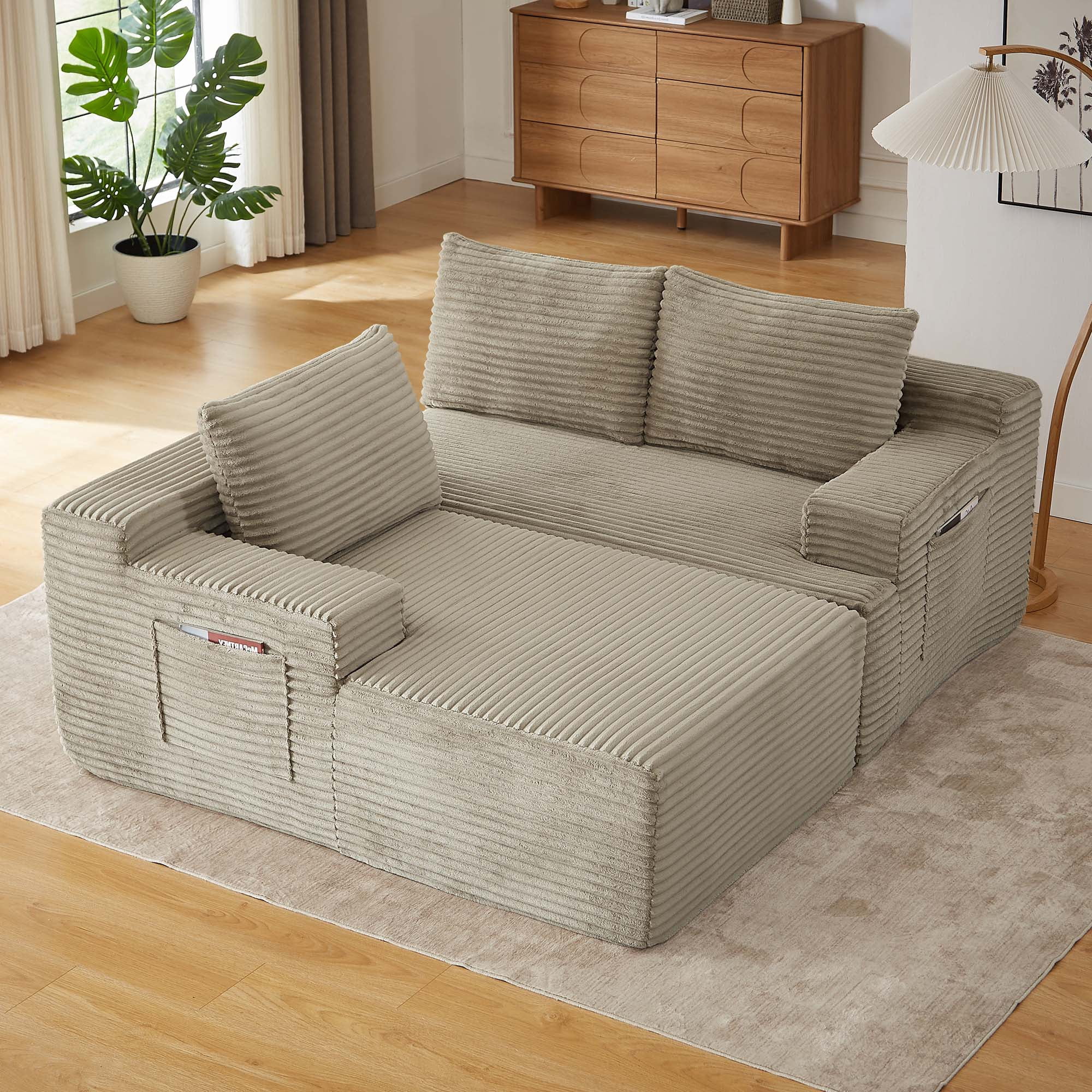 Miniyam 96" L-Shaped Sectional Sofa, No Assembly Required 3 Seats Modular Couches for Living Room, Apartment, Camel (Left Facing Chaise)