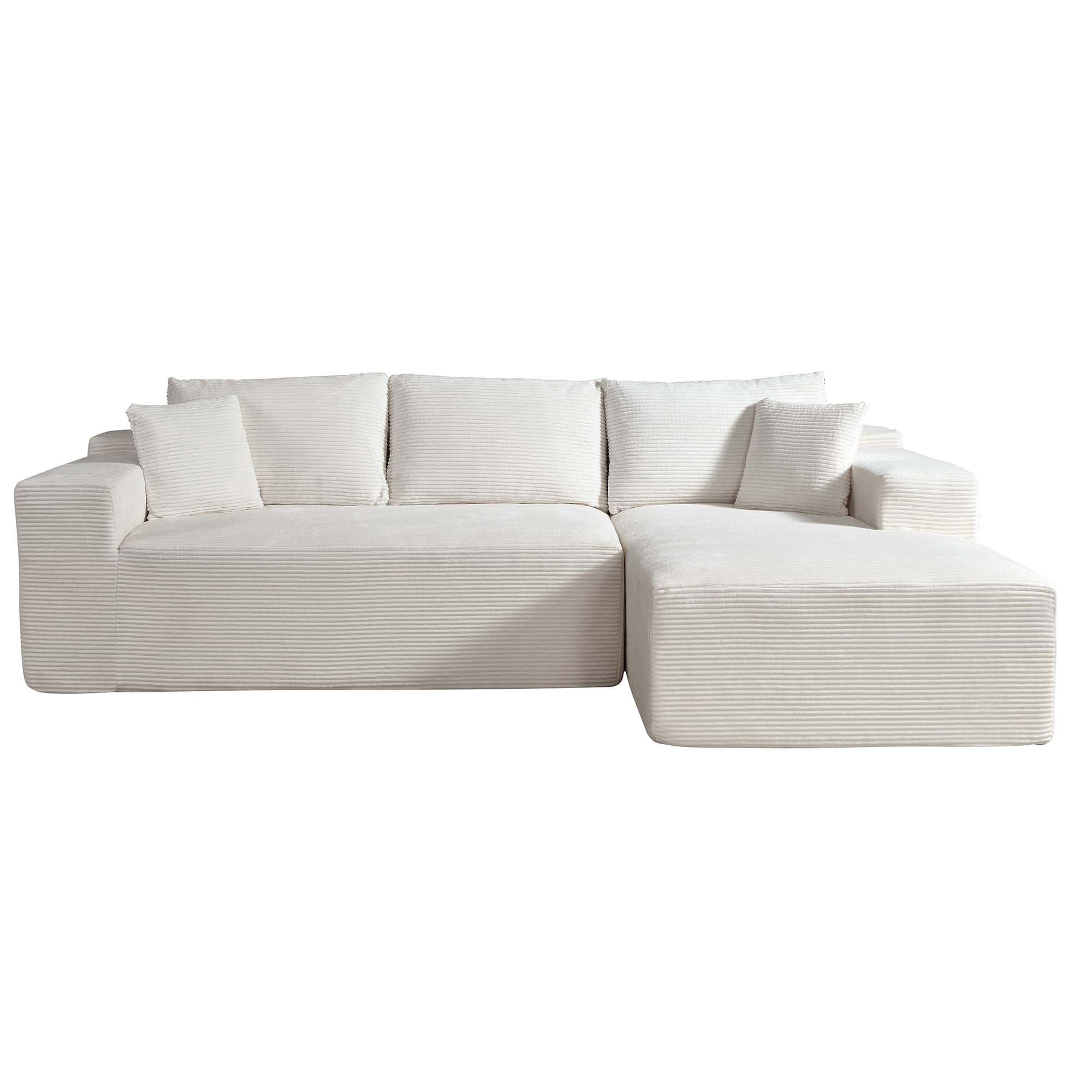 Miniyam 96" x 61" Convertible Corduroy L-Shaped Sofa with Chaise, 3-Seater Modular Sectional Compressed Couch with Pillows for Living Room, Beige (Right Facing)