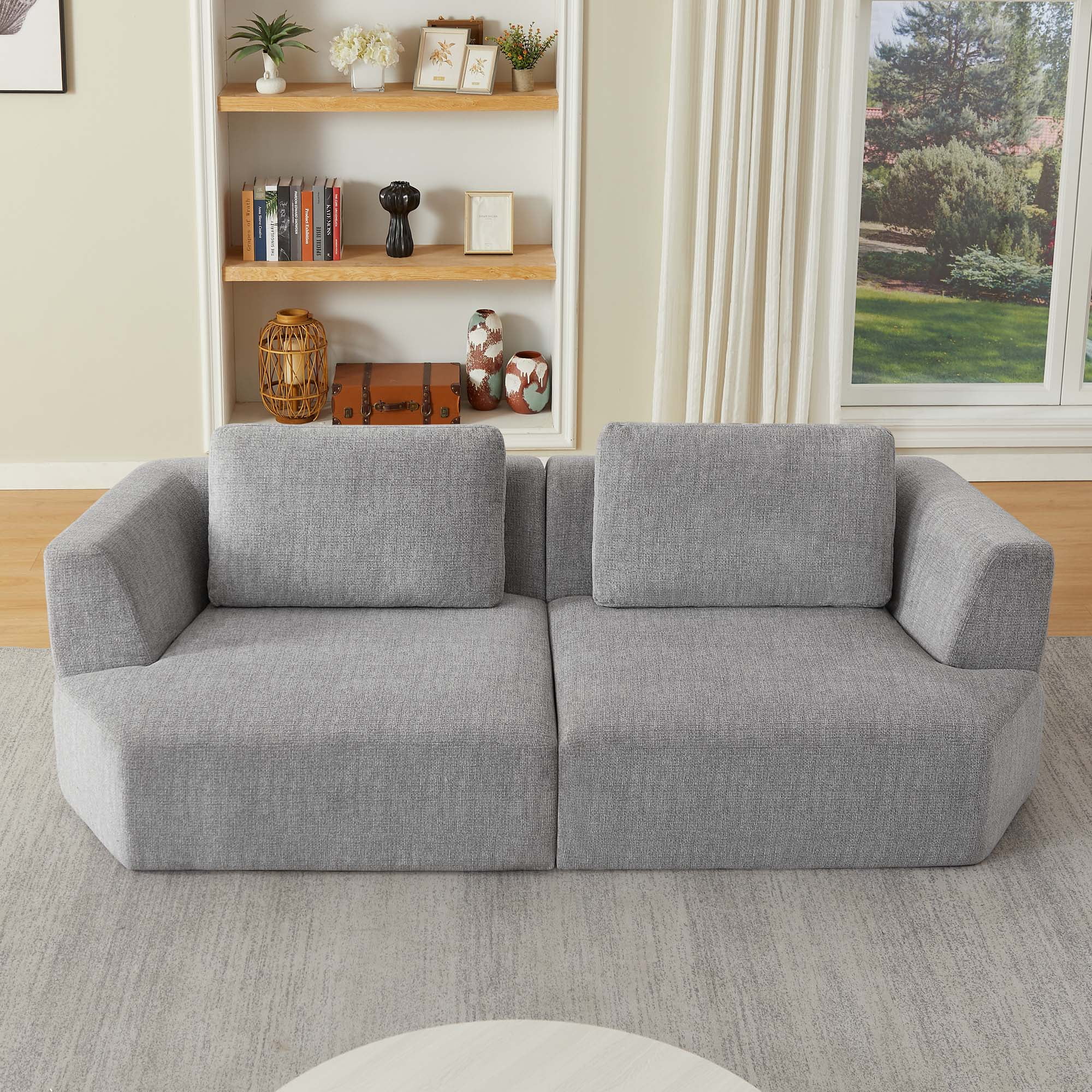 Miniyam 98 x 43 in Oversized 3 Seater Compressed Sofa with Chenille Fabric and 2 Pillows, Modern Sofa for Living Room, Apartment, Grey