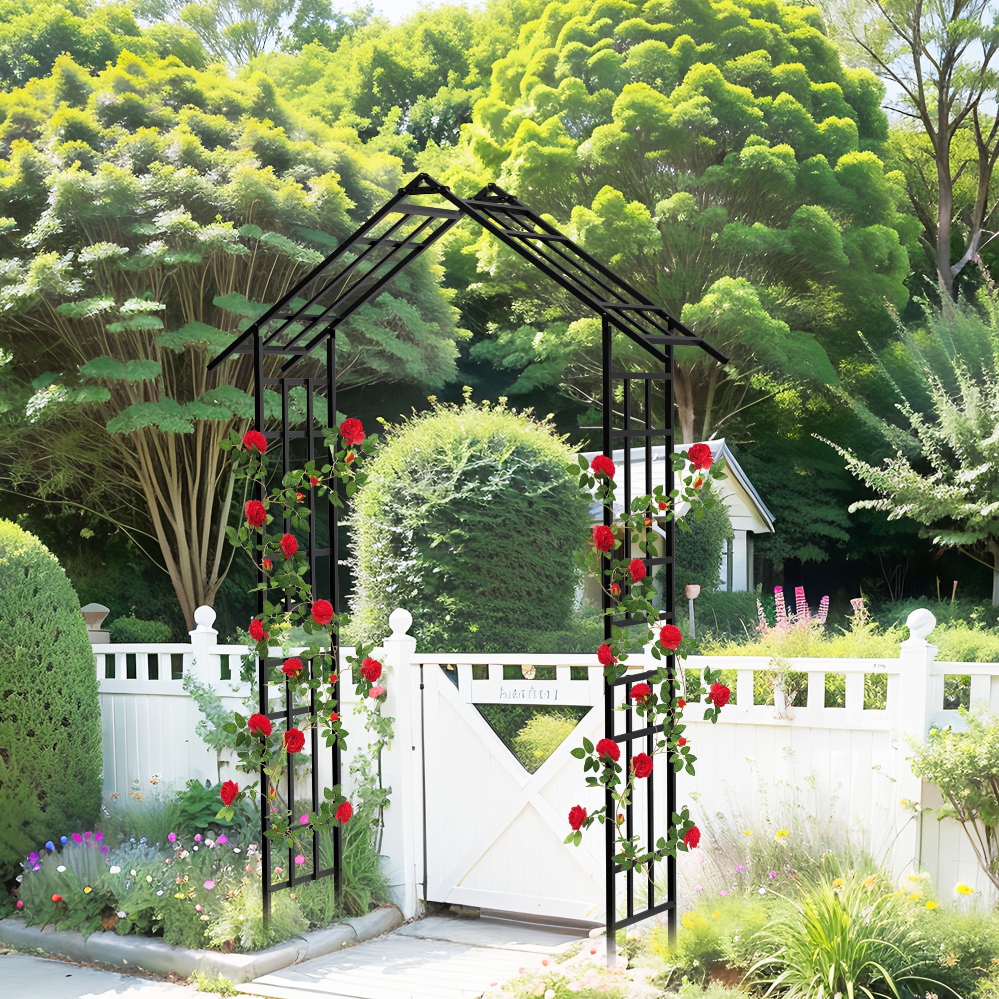 Miniyam Adjustable Metal Garden Arch for Climbing Plants, Durable Powder-Coated Trellis