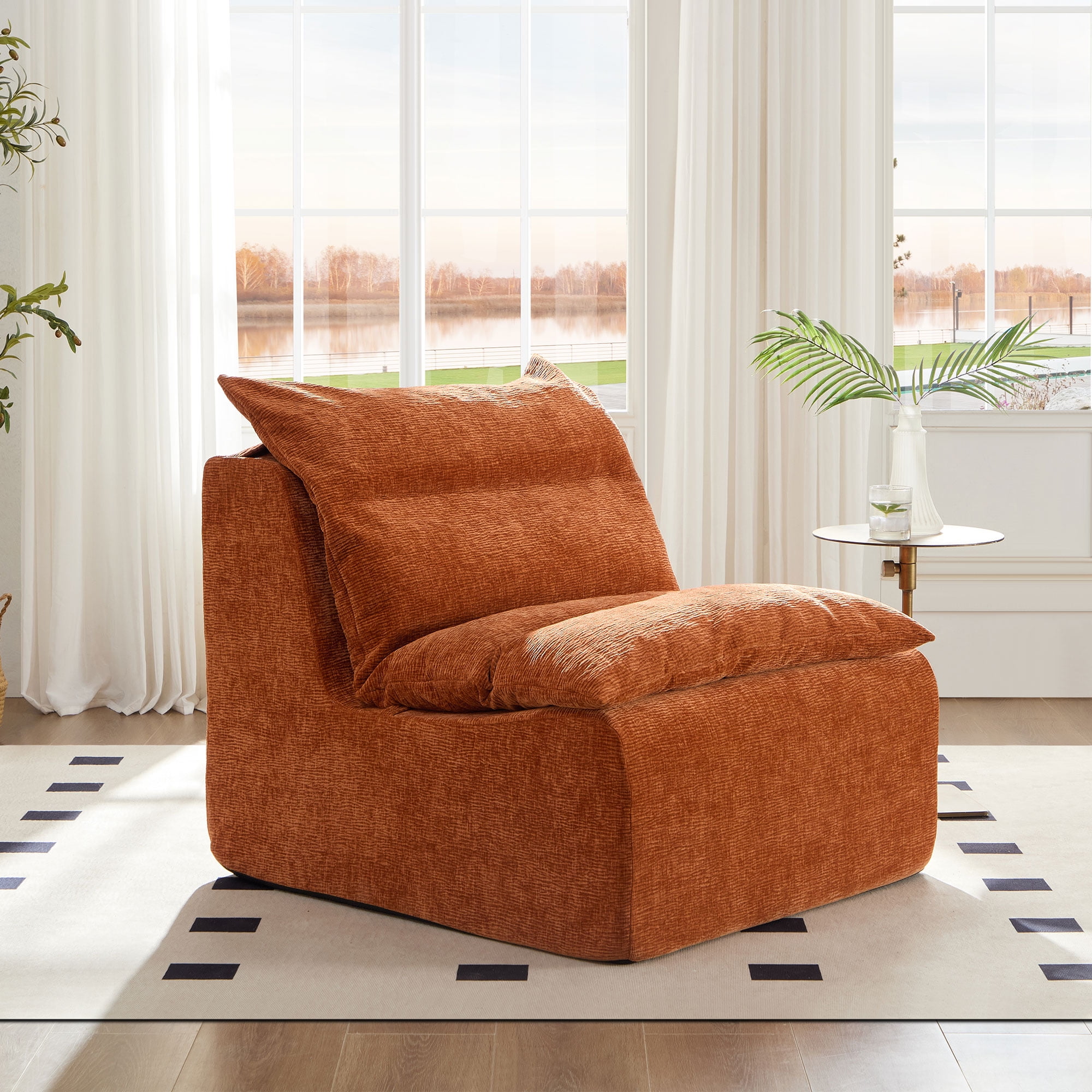 Miniyam Armless Lazy Sofa Modern with Backrest, Orange