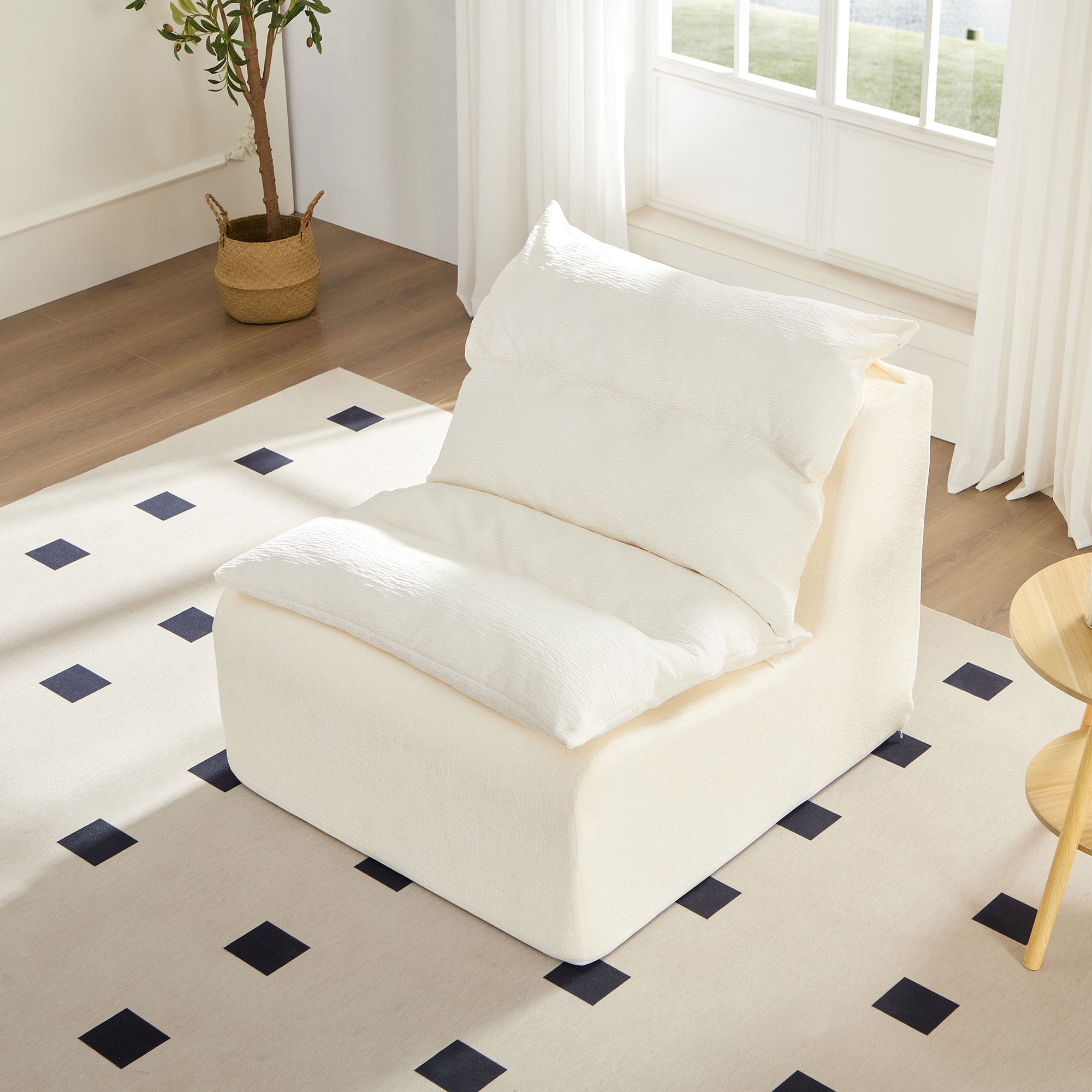 Miniyam Armless Lazy Sofa Modern with Backrest, White