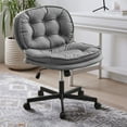 thumbnail image 1 of Miniyam Armless-Office Desk Chair with Wheels,PU Leather Cross Legged Wide Chair for Home Office,Gray, 1 of 6