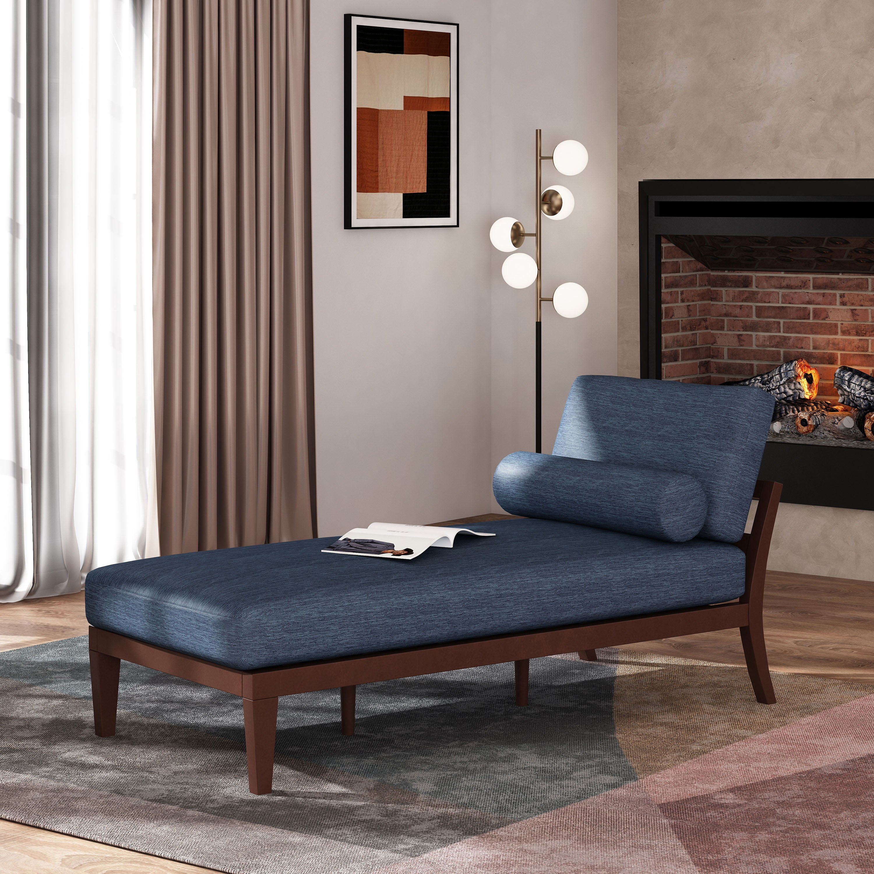 Miniyam Armless Upholstered Indoor Chaise Lounge,Sleeper Sofa Bed,Leisure Sofa Recliner for Bedroom,Office,Living Room,Navy Blue