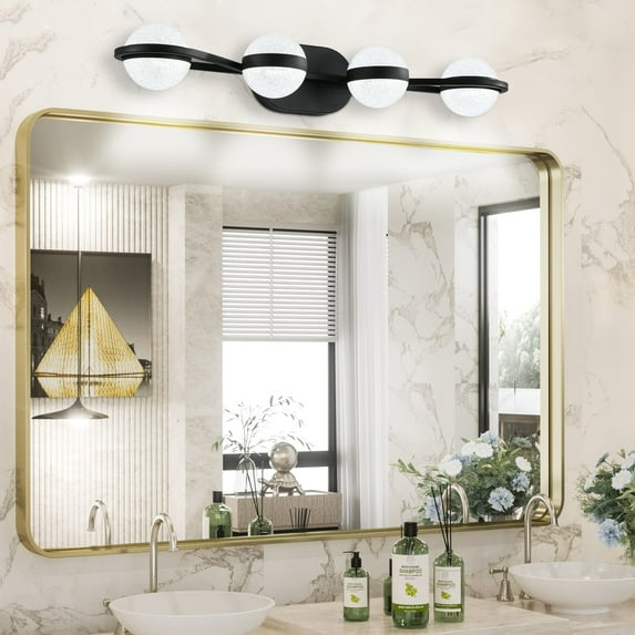 Miniyam Bathroom Vanity Light , Modern Acrylic Wall Lighting Fixtures over Mirror (Black, 4-Light)