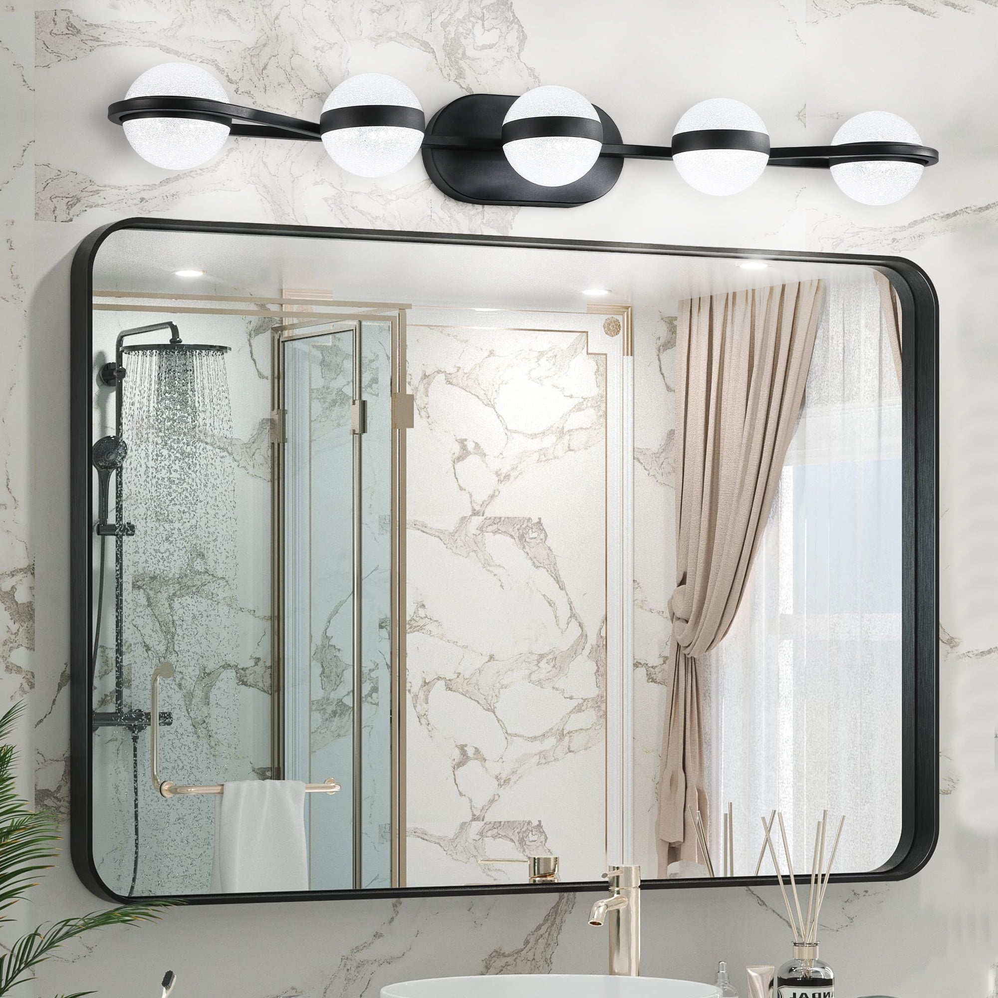 Miniyam Bathroom Vanity Light , Modern Acrylic Wall Lighting Fixtures over Mirror (Black, 5-Light)
