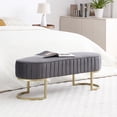 thumbnail image 1 of Miniyam Bench Bedroom Bench,Velvet Oval Upholstered End of Bed Bench with Golden Metal Legs,Gray, 1 of 7