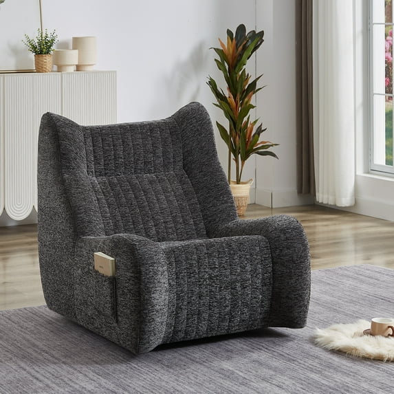 Miniyam Chenille Floor Sofa Chair with Side Pocket, Oversized Ergonomic Lounge Chair with High-Resilience Sponge for Living Room or Bedroom, Gray