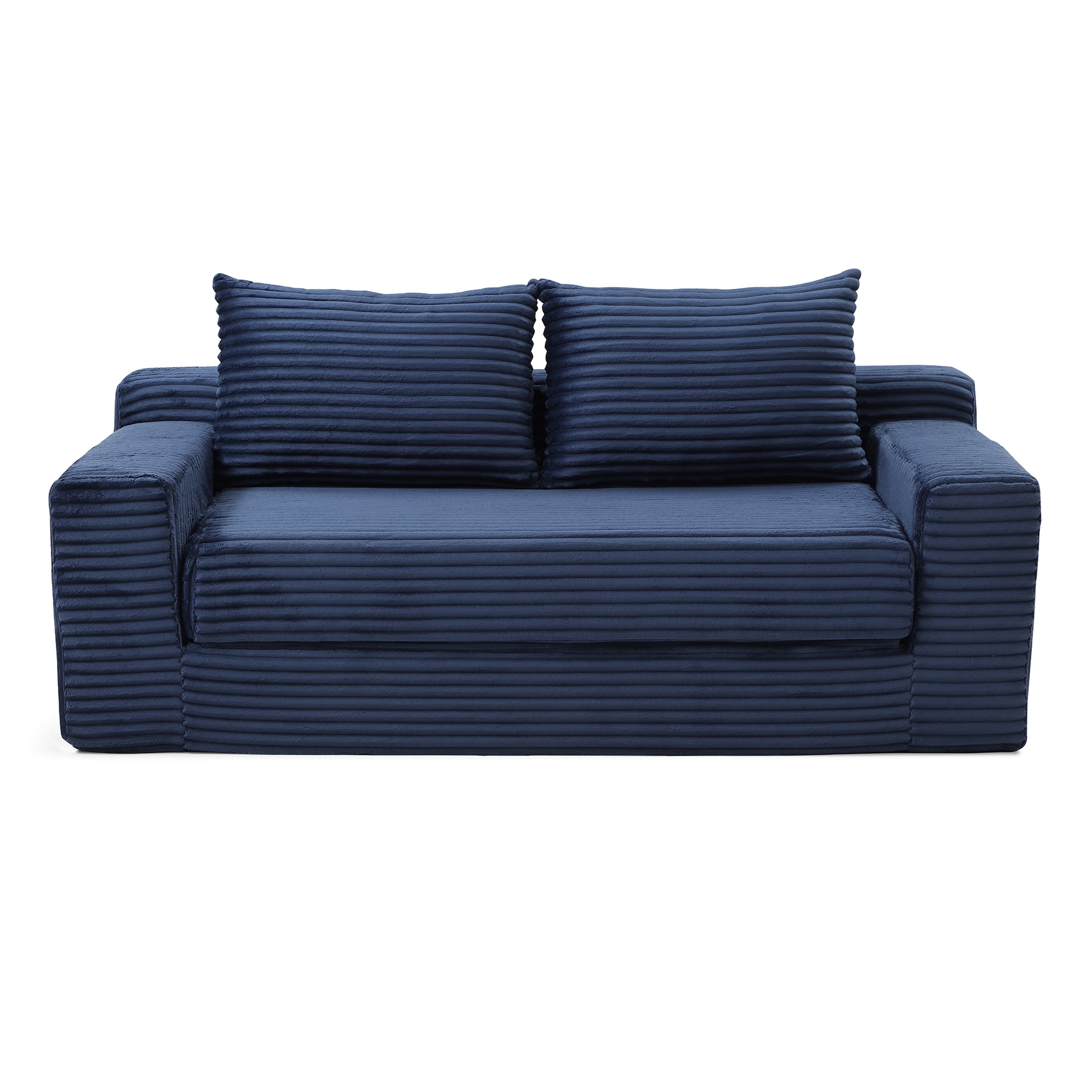 Miniyam Cloud Loveseat Sofa, 2 in 1 Convertible Folding Couch Bed, No Assembly Compressed Corduroy Floor Lounge Sofa for Apartment Office, Blue