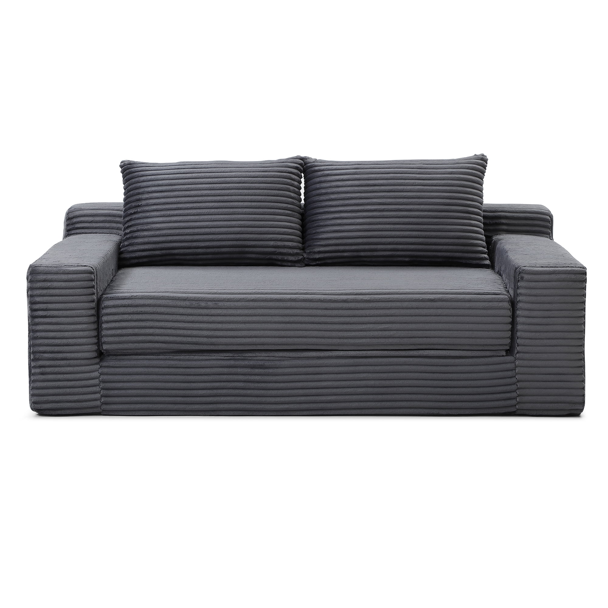 Miniyam Cloud Loveseat Sofa, 2 in 1 Convertible Folding Couch Bed, No Assembly Compressed Corduroy Floor Lounge Sofa for Apartment Office, Grey