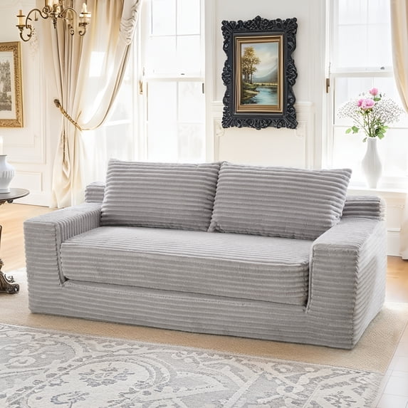 Miniyam Convertible Loveseat Sofa Bed with Memory Foam, Small Couch for Apartment, No Assembly, Corduroy, Gray