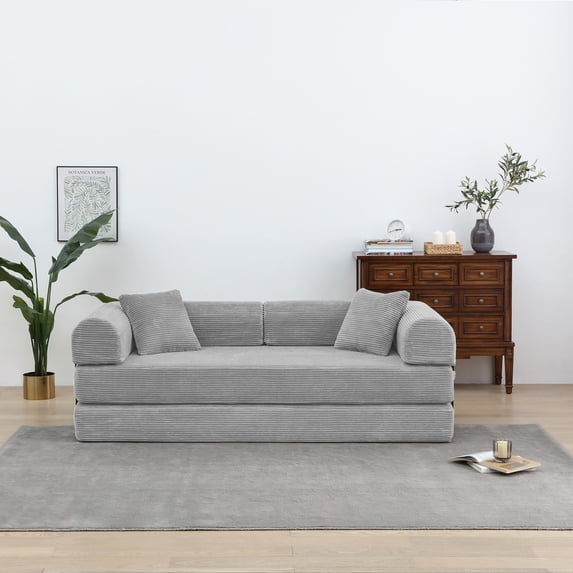 Miniyam Convertible Sleeper Sofa Bed, Compression Folding Sofa with Pillows, No Assembly Required, for Living Room, Bedroom - Light Gray