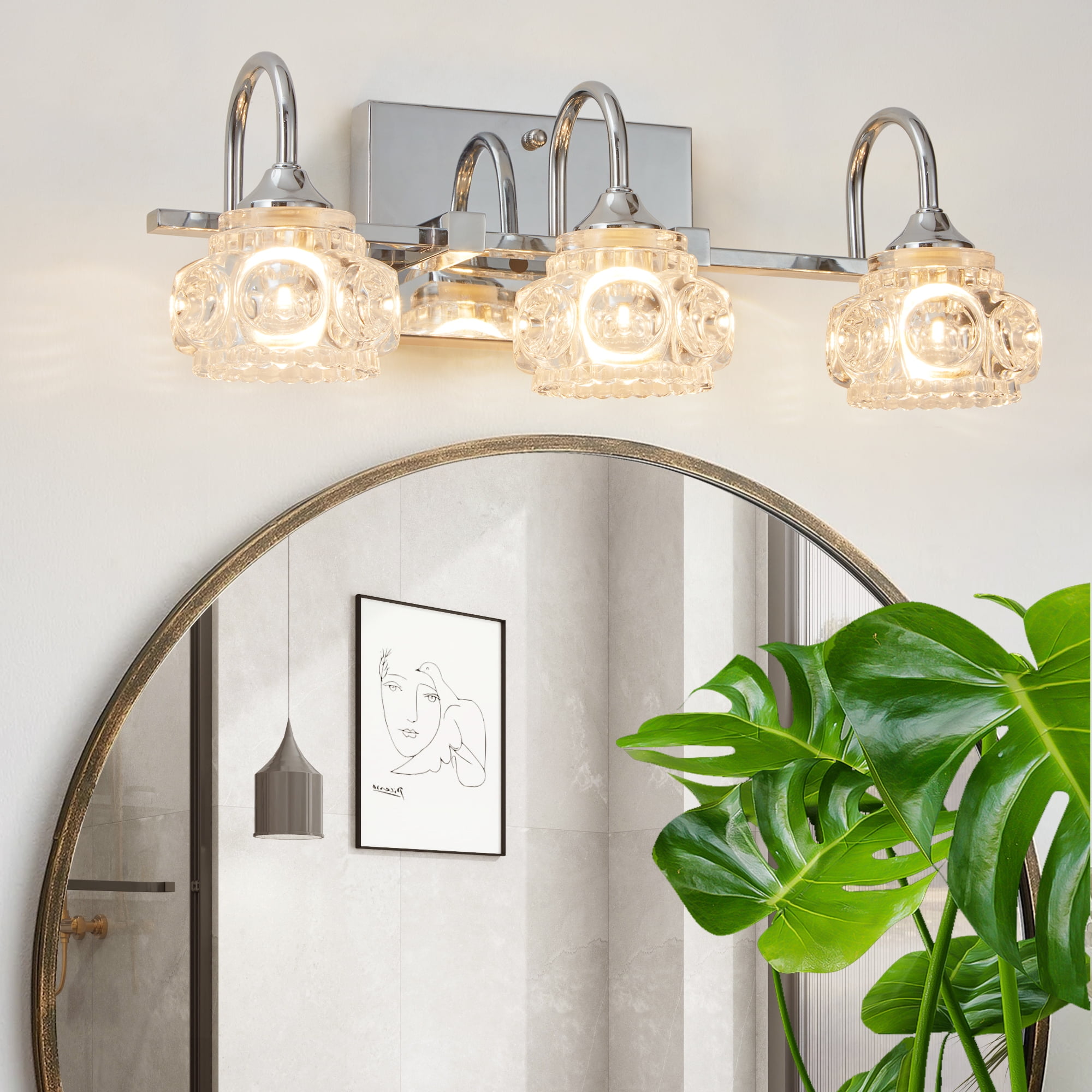 Miniyam Hard-Wired Vanity Light, 3-Light Bathroom Wall Sconce with Crystal Glass Shades, G9 Base, Silver