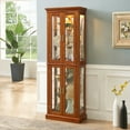 thumbnail image 1 of Miniyam Curio Display Cabinet with Adjustable Glass Shelves, Light, Walnut, 1 of 13