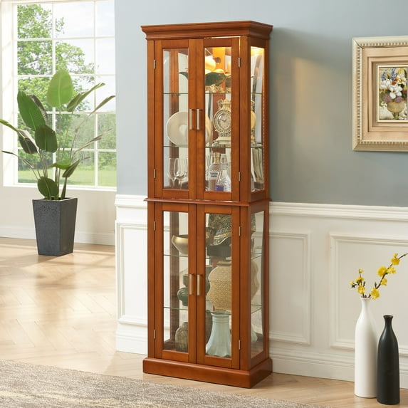 Miniyam Curio Display Cabinet with Adjustable Glass Shelves, Light, Walnut