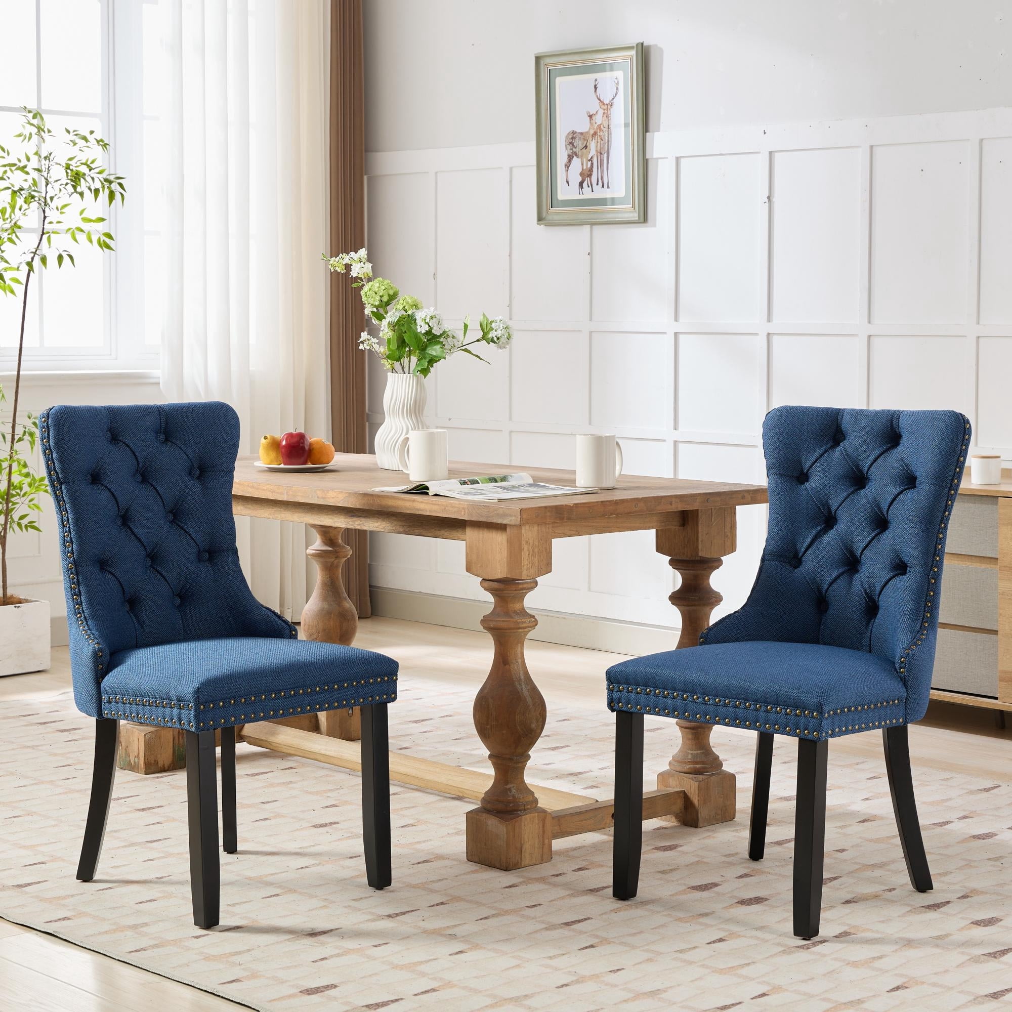 Miniyam Dining Chair Set of 2, High-end Tufted Contemporary Flax Upholstered, Blue