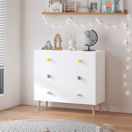Miniyam Drawer Dresser with Glides & Safety Design for Kids Bedroom, White