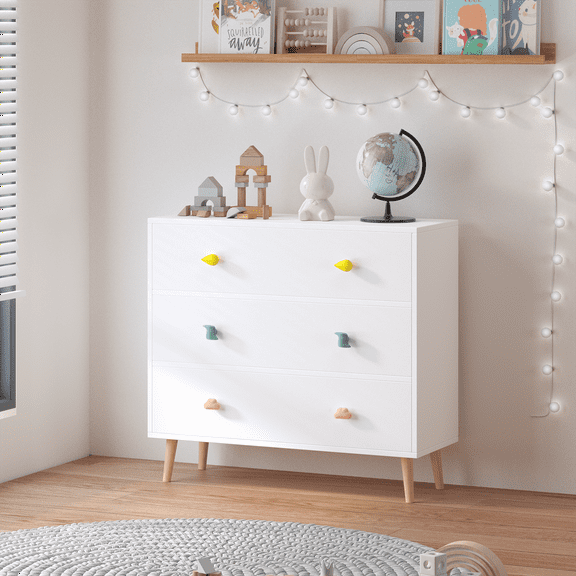 Miniyam Drawer Dresser with Glides & Safety Design for Kids Bedroom, White