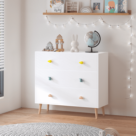 Miniyam Drawer Dresser with Glides & Safety Design for Kids Bedroom, White