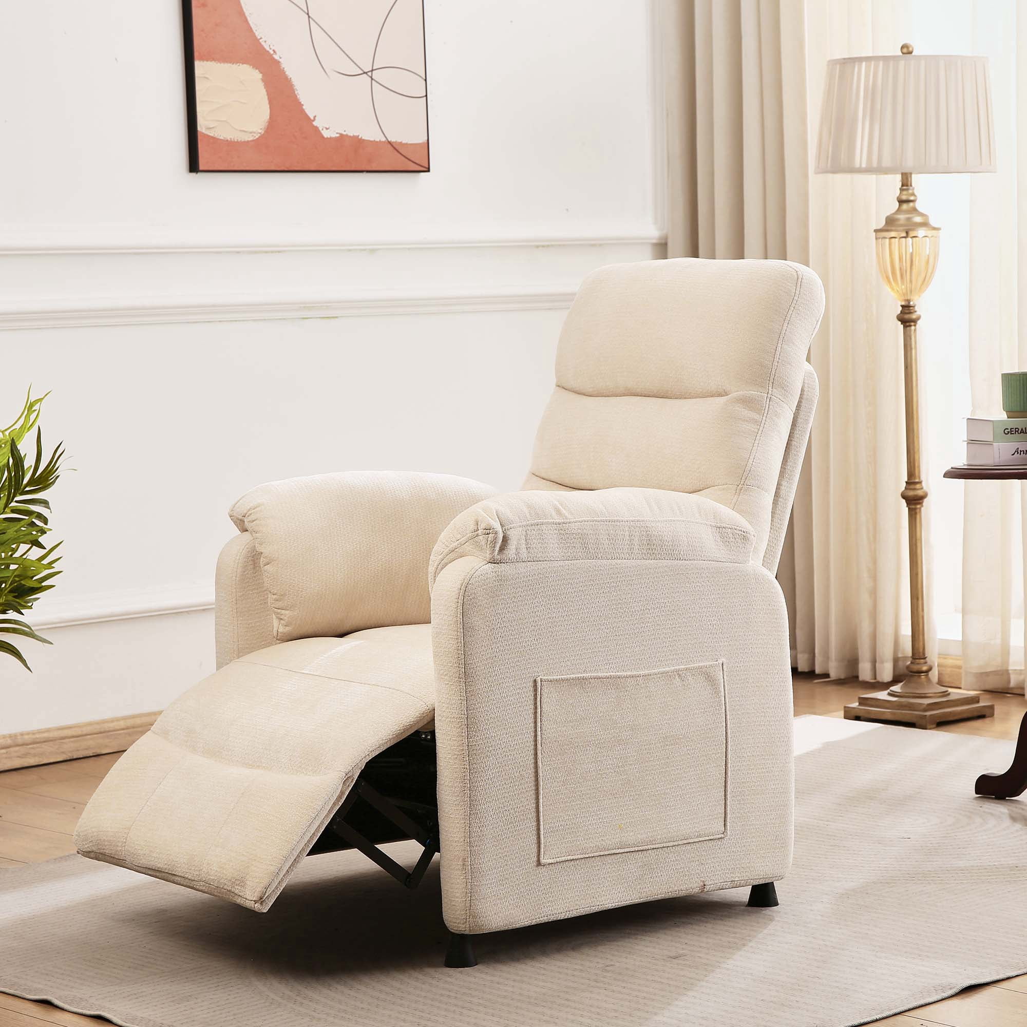 Miniyam Electric Recliner in White with 7-Zone Support & Silent Motor, Wired Remote & Plush Padding for Modern Living Room