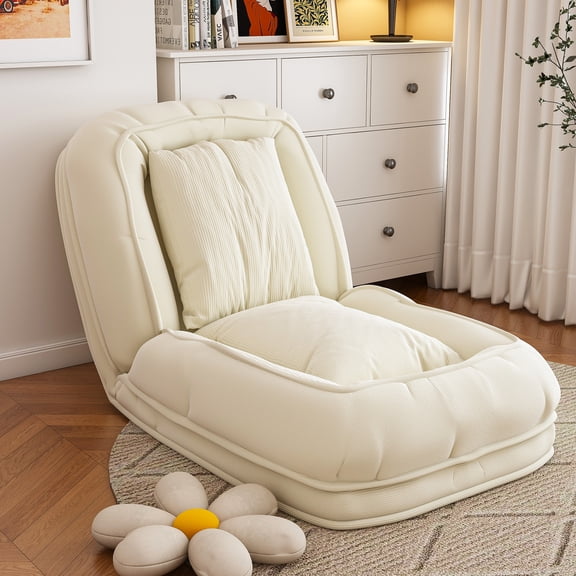 Miniyam Foldable Floor Sofa Bed, Adjustable Convertible Floor Lounger with Pillow, Corduroy Fabric Floor Chair for Living Room and Bedroom, Beige
