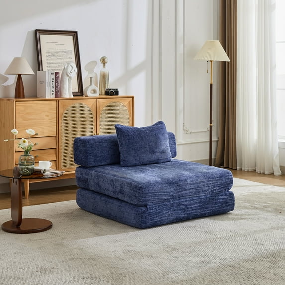 Miniyam Folding Sofa Bed, Convertible Sleeper Chair with Pillow Foldable Mattress with Back Support, Blue