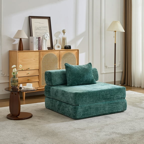 Miniyam Folding Sofa Bed, Convertible Sleeper Chair with Pillow Foldable Mattress with Back Support, Green