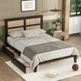 thumbnail image 1 of Miniyam Full Size Bed with Rattan Headboard, Storage Drawers for Adult, Espresso, 1 of 7