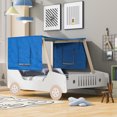 thumbnail image 1 of Miniyam Full Size Car-shaped Bed with Tents,Montessori Inspired Bedroom,Wooden Platform Bed with Sturdy Slat Support,White+Natural, 1 of 10