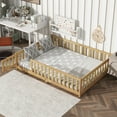 thumbnail image 1 of Miniyam Full Size Floor Bed with Guardrails and Door for Kids, Natural, 1 of 7