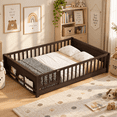 thumbnail image 1 of Miniyam Full Size Kids Floor Bed with Guardrails, Door and Book Storage, Espresso, 1 of 7