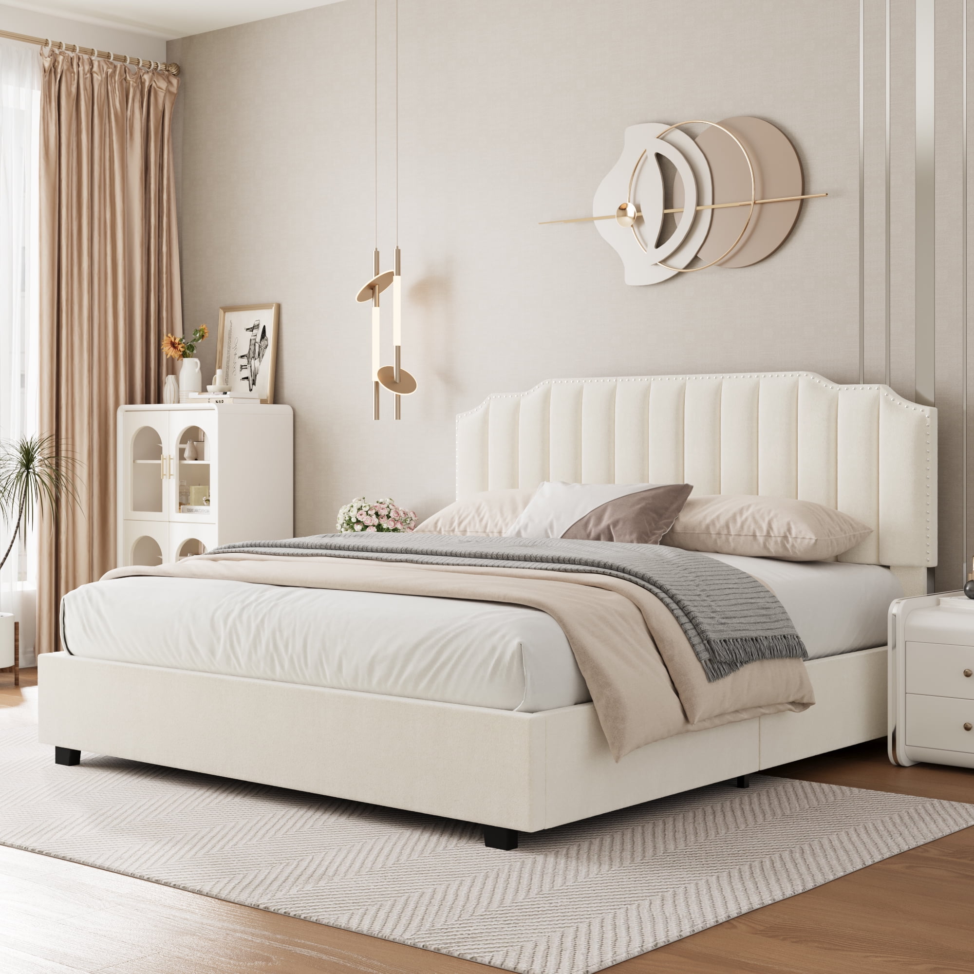 Miniyam Full Size Contemporary Platform Bed with Lift-Up Storage, White