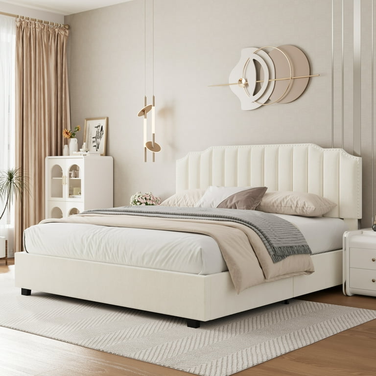 Free Shipping Miniyam Full Size Upholstered Platform Bed with Lift Up Storage for Adult Noise Free Design White Walmart