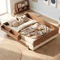 thumbnail image 1 of Miniyam Full Size Montessori Floor Bed, Kids Bed Frame with Guardrails and Bookshelf Storage, Beige & Brown, 1 of 6